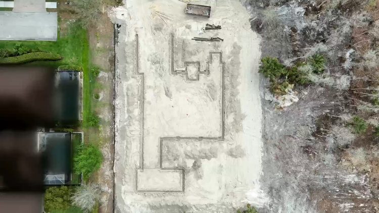 Footings: Footing trenches dug to the plan, from above.