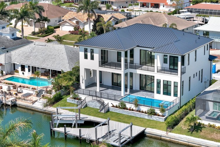 Finished: pool, lawn, seawall and dock from above.